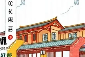 《旧书店的第七排》旧书店按颜色排列的书脊书架